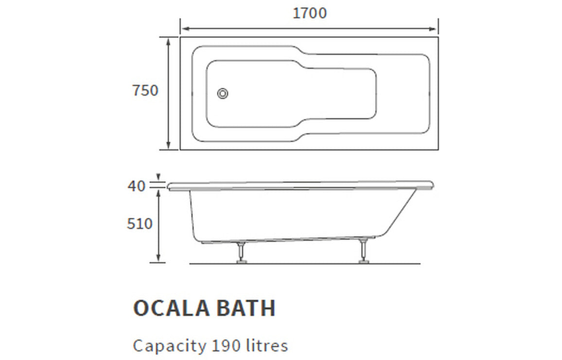Evolve Straight Shower Bath 1700x750mm with Legs