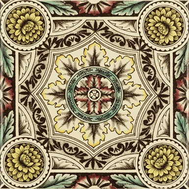 Original Style Artworks Symmetrical Floral Pattern Single Tile on County White