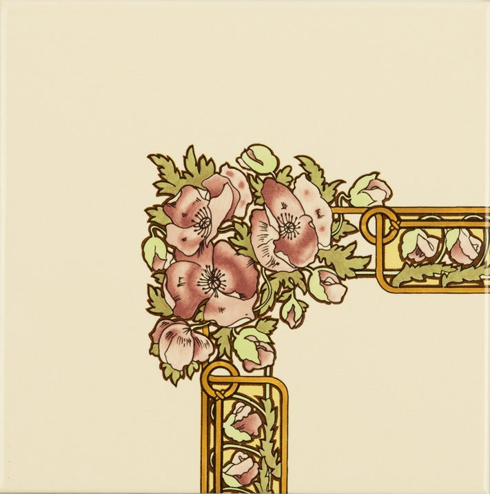 Original Style Artworks Alphonse Mucha Nocturnal Slumber Corner Tile on County White