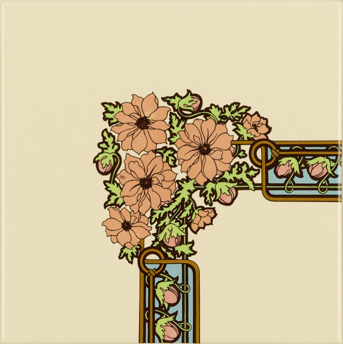 Original Style Artworks Alphonse Mucha Evening Reverie Corner Tile on County White