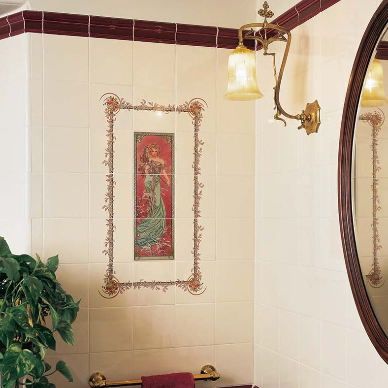 Original Style Artworks Alphonse Mucha Spring Border Tile on County White