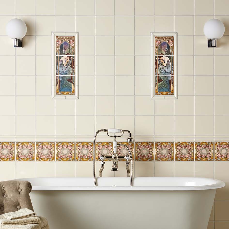 Original Style Artworks Alphonse Mucha Nocturnal Slumber 3-Tile Panel