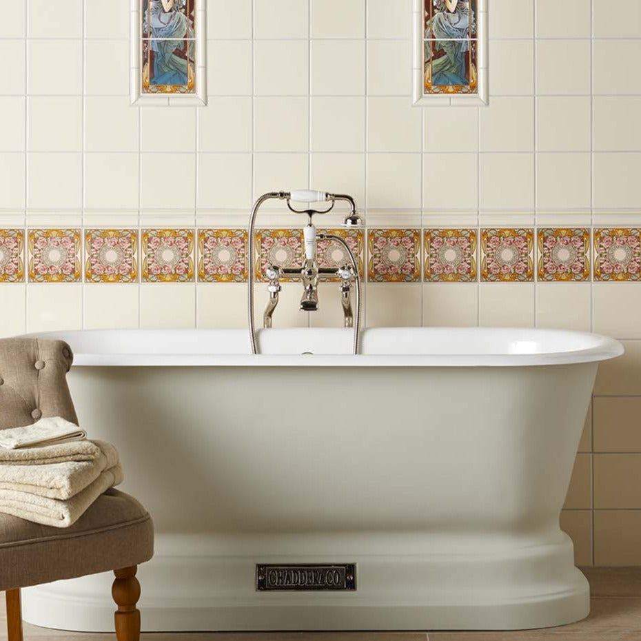 Original Style Artworks Alphonse Mucha Nocturnal Slumber Single Floral Tile on County White