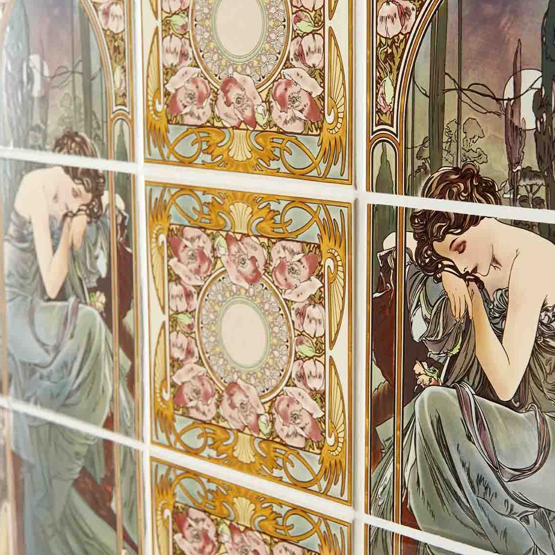 Original Style Artworks Alphonse Mucha Nocturnal Slumber 3-Tile Panel