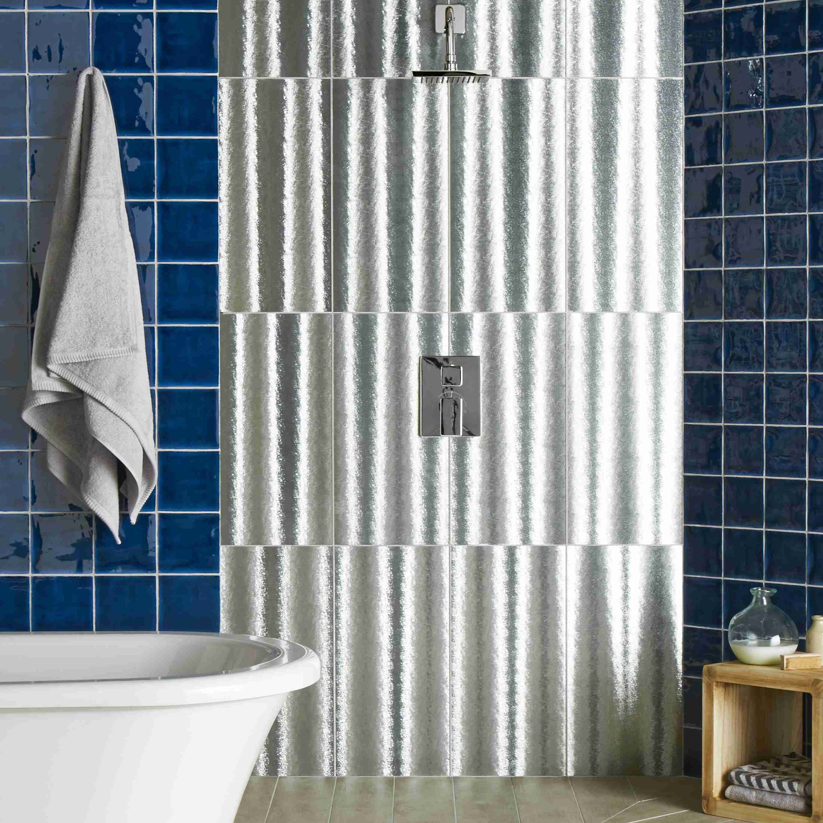 Оriginal Style Glassworks Aurora Borealis Silver Decorative Effects Glass Tile 30x60cm