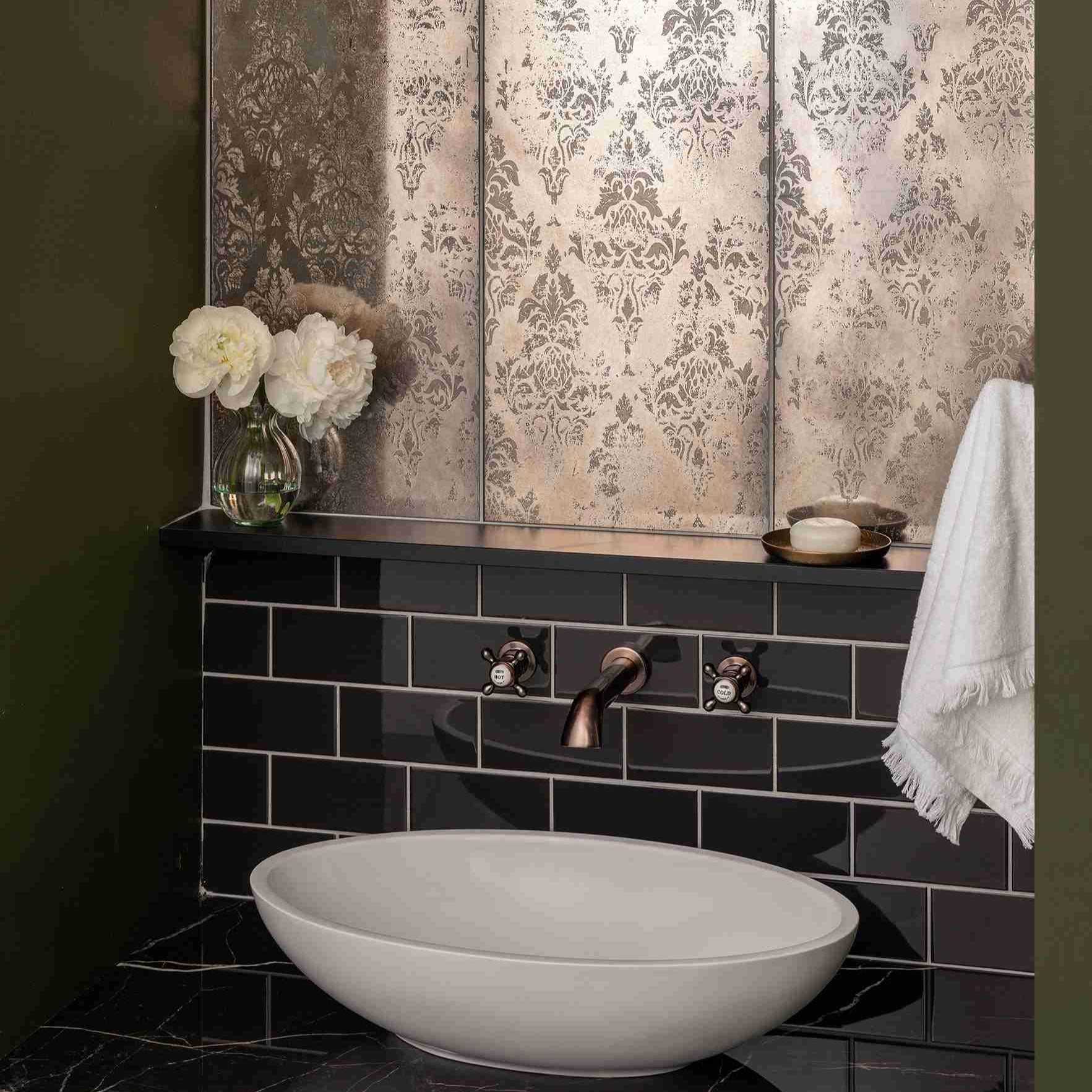 Оriginal Style Glassworks Damask Distressed Rose Gold Decorative Effects Glass Tile 30x60cm