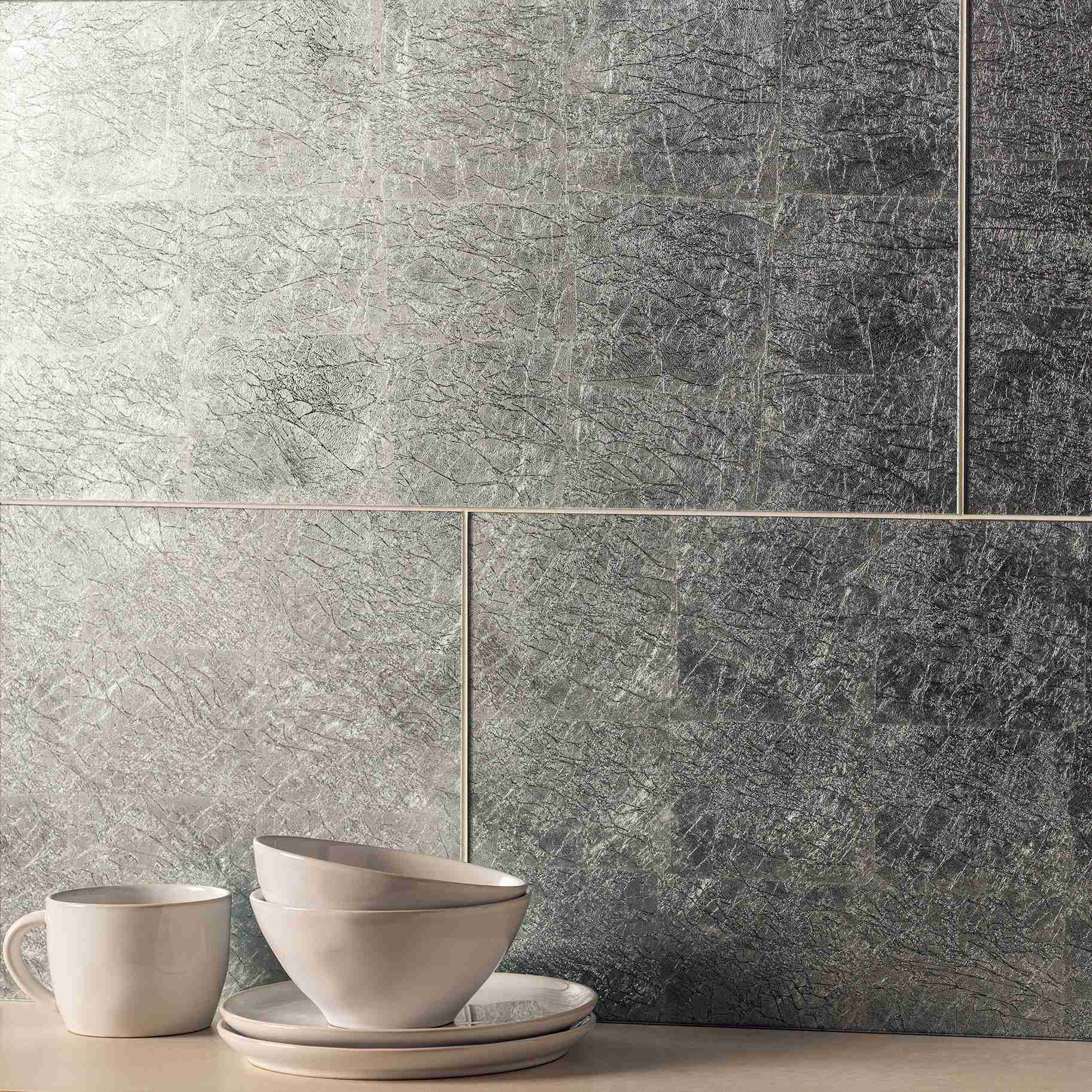 Оriginal Style Glassworks Silver Leaf Bold Decorative Effects Glass Tile 30x60cm