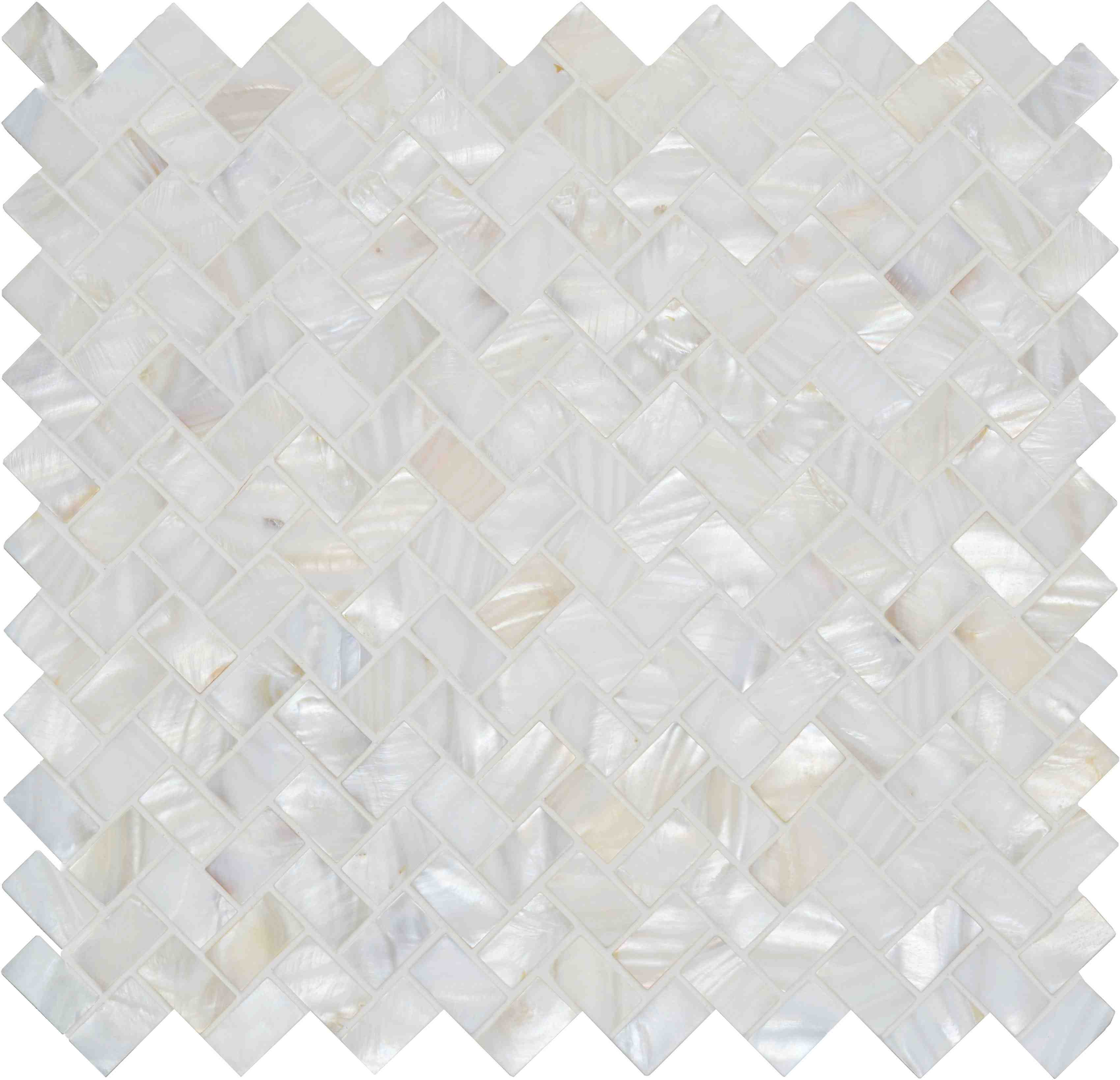 Original Style Mosaics White Pearl Herringbone Shell Mosaic Tile 28x30cm