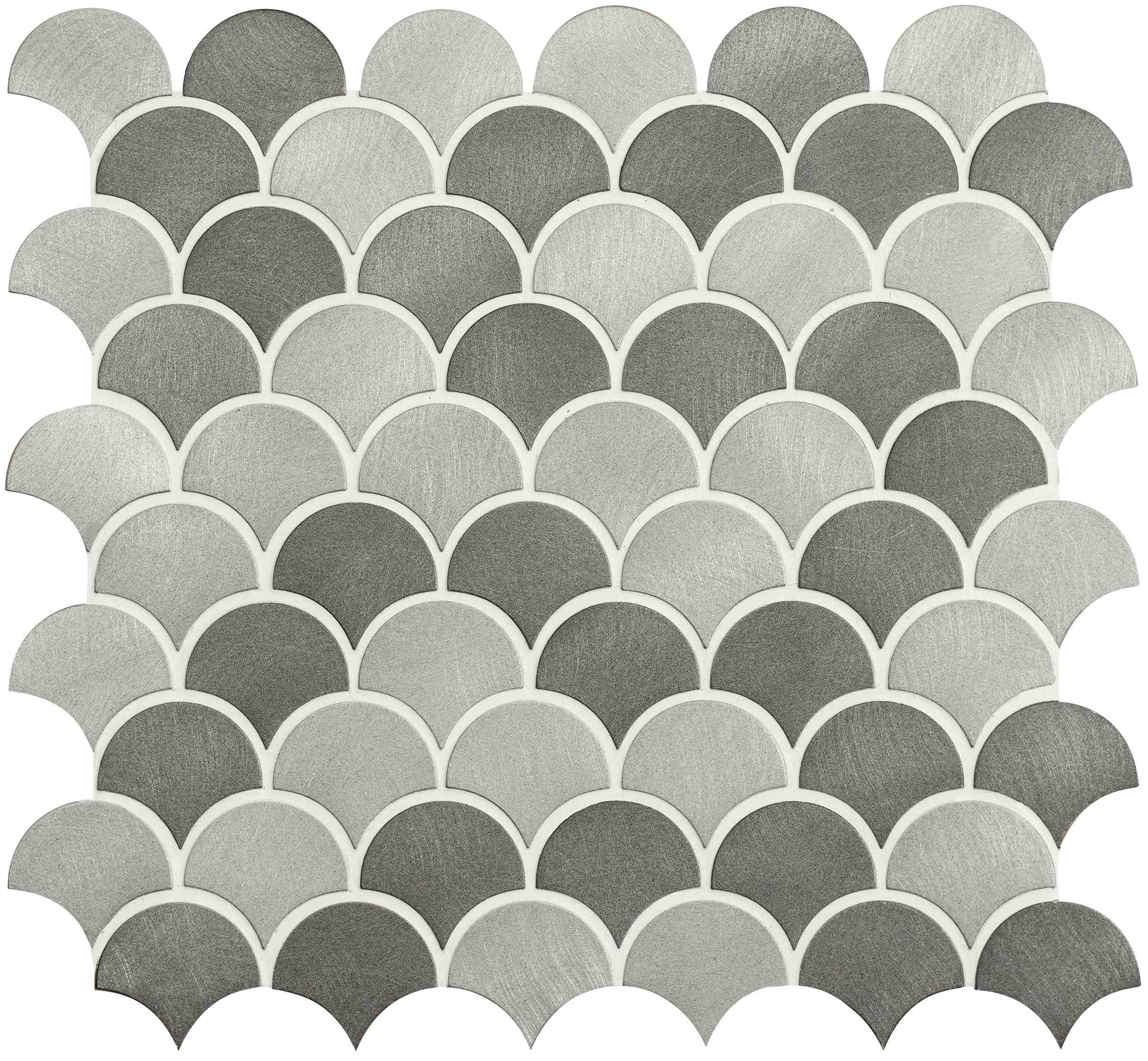 Original Style Mosaics Skaro Grey and Silver Mix Scale Aluminium Mosaic Tile 29x31cm