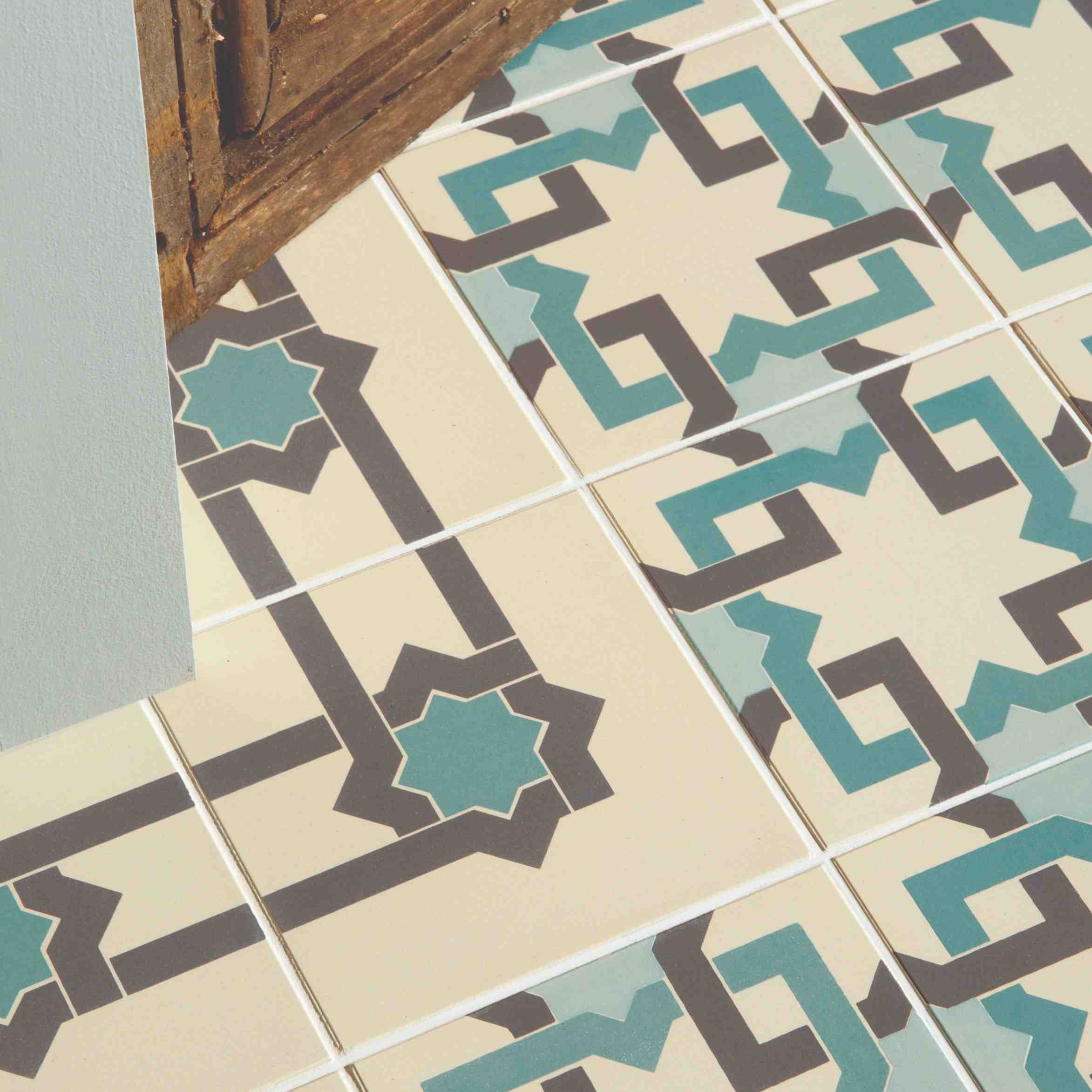 Original Style Odyssey Primo Ottoman Light Jade, Dark Jade and Dark Grey on White 15x15cm