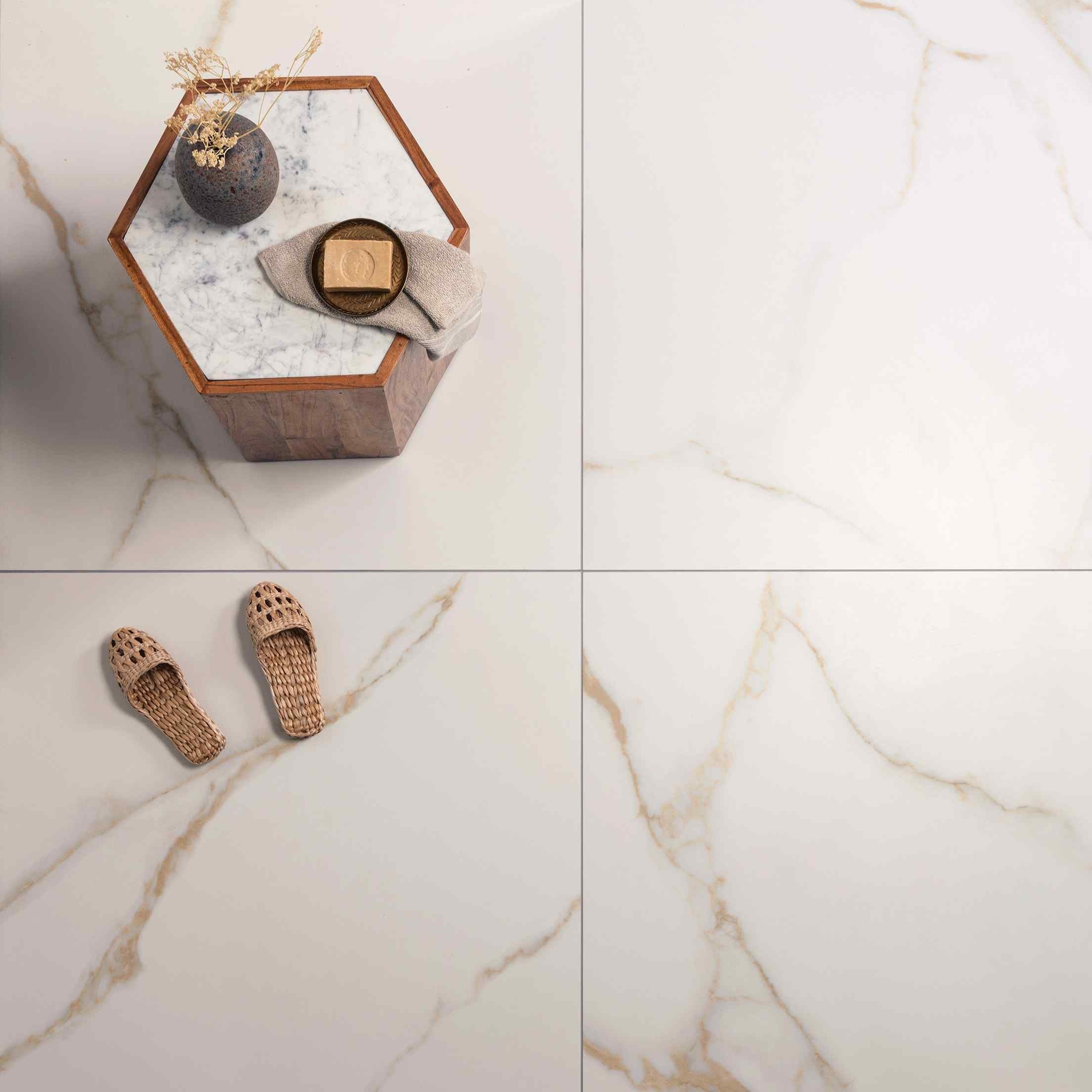 Original Style Tileworks Bianco Oro Matt Porcelain Marble Effect Tile 90x90cm