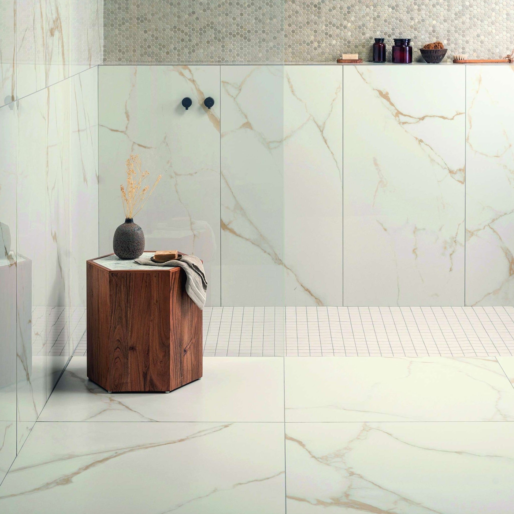 Original Style Tileworks Bianco Oro Polished Porcelain Marble Effect Tile 90x90cm