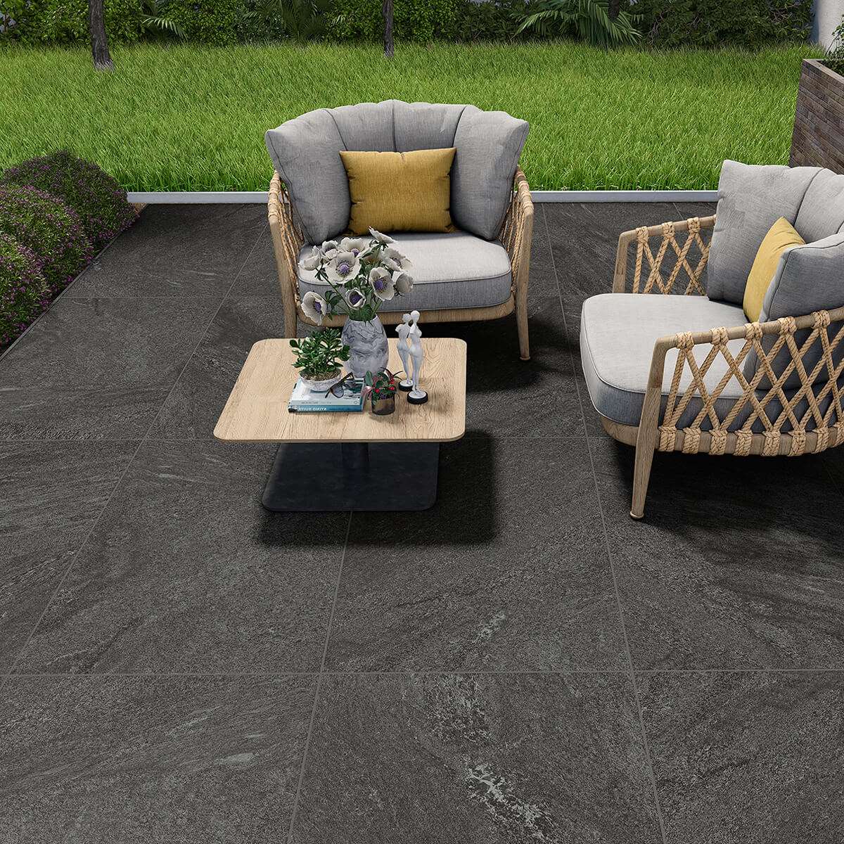 Broomhill Black Outdoor Porcelain Slab Tile 60x90cm