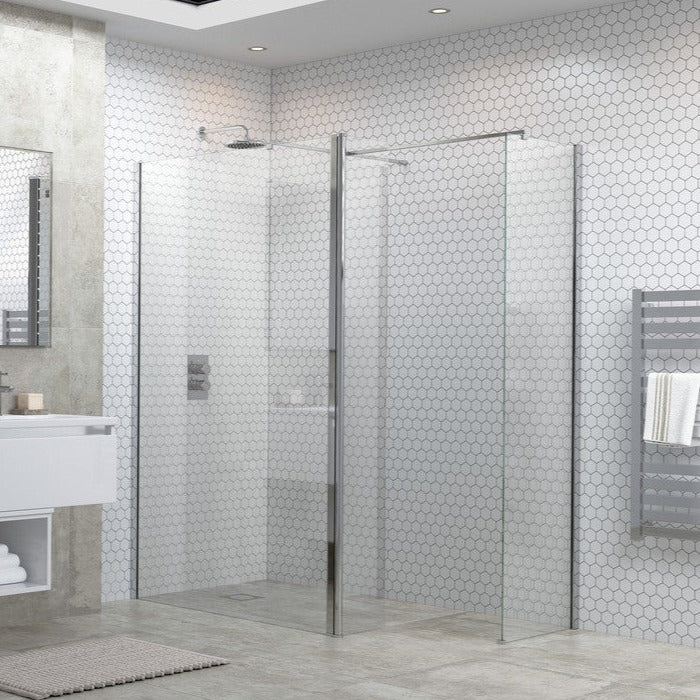 Capital8 900mm Wetroom Side Panel, Support Bar & T Connector - Chrome