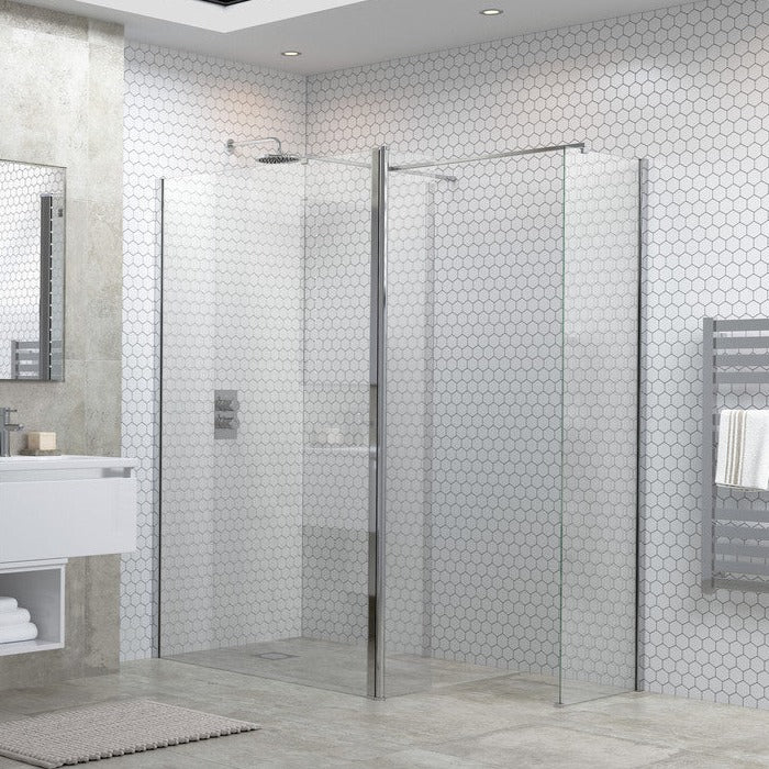 Capital8 800mm Wetroom Side Panel, Support Bar & T Connector - Chrome