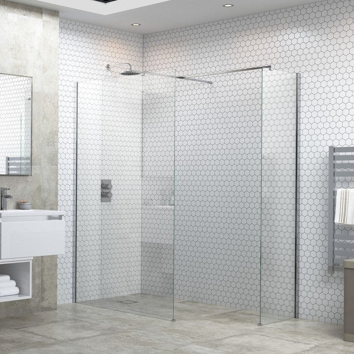 Capital8 900mm Wetroom Side Panel, Support Bar & T Connector - Chrome