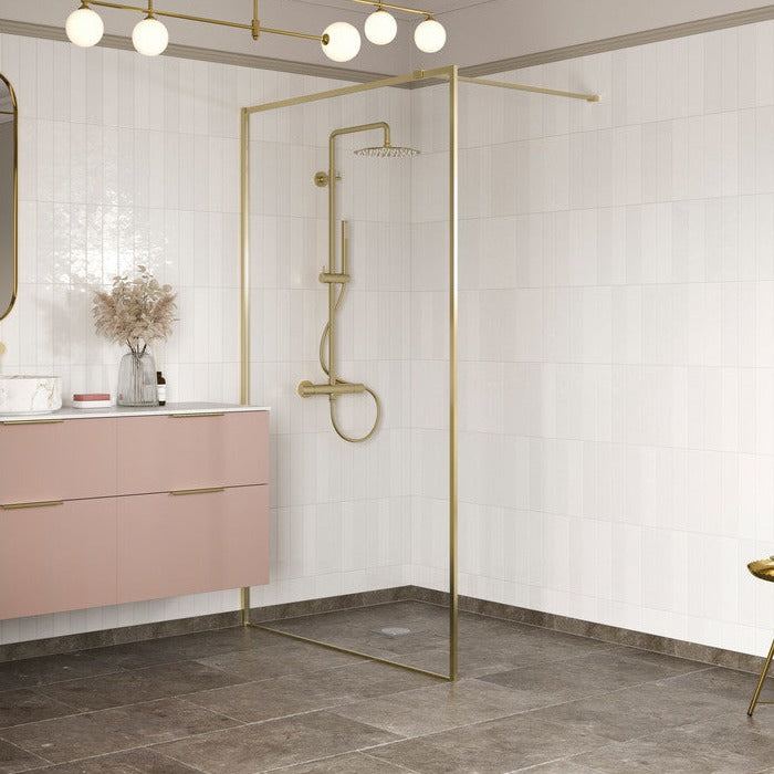 Max8plus 800mm Wetroom Panel & Support Bar - Brushed Brass