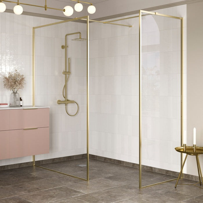 Max8plus 900mm Wetroom Panel & Support Bar - Brushed Brass