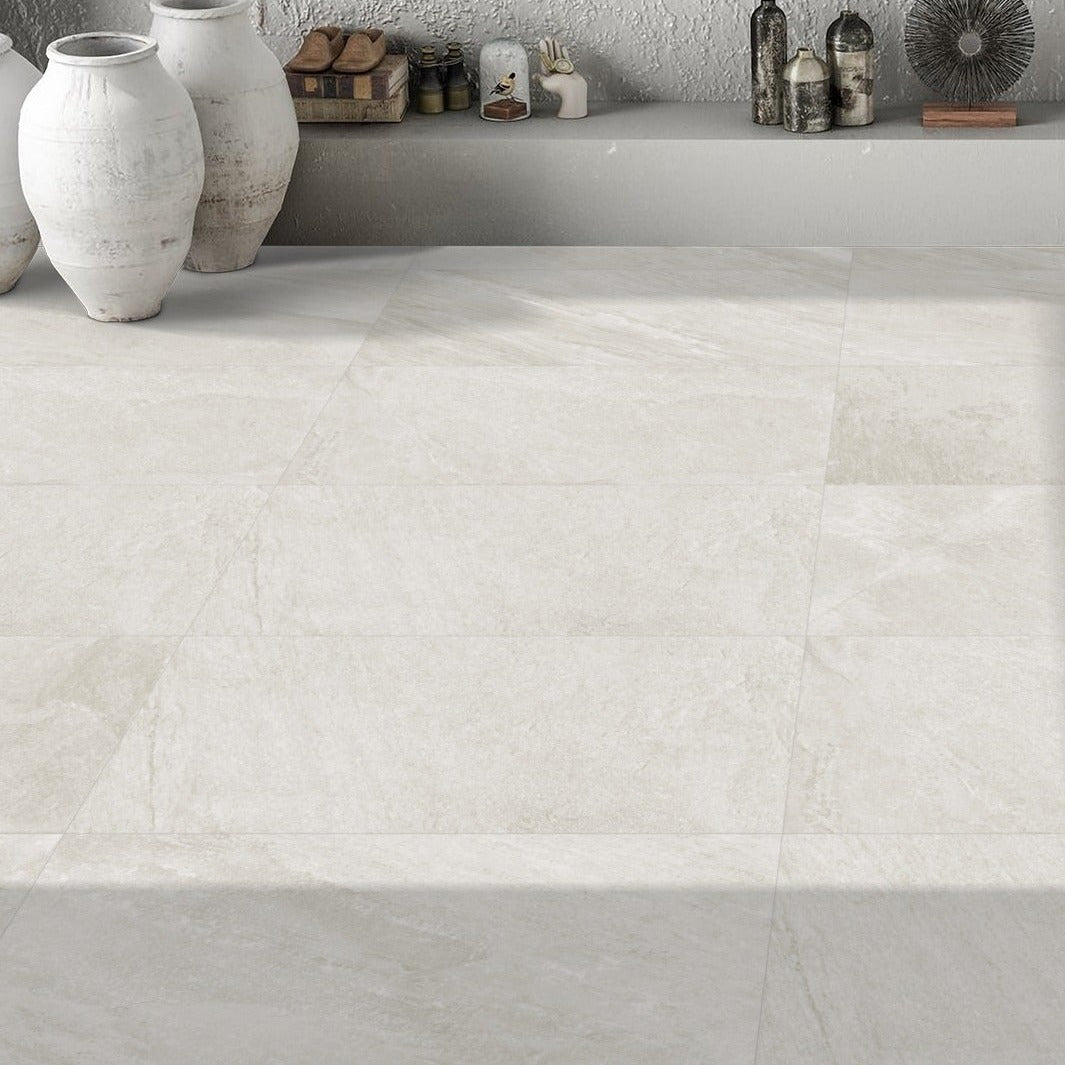 Ravenscraig White Outdoor Porcelain Slab Tile 60x120cm
