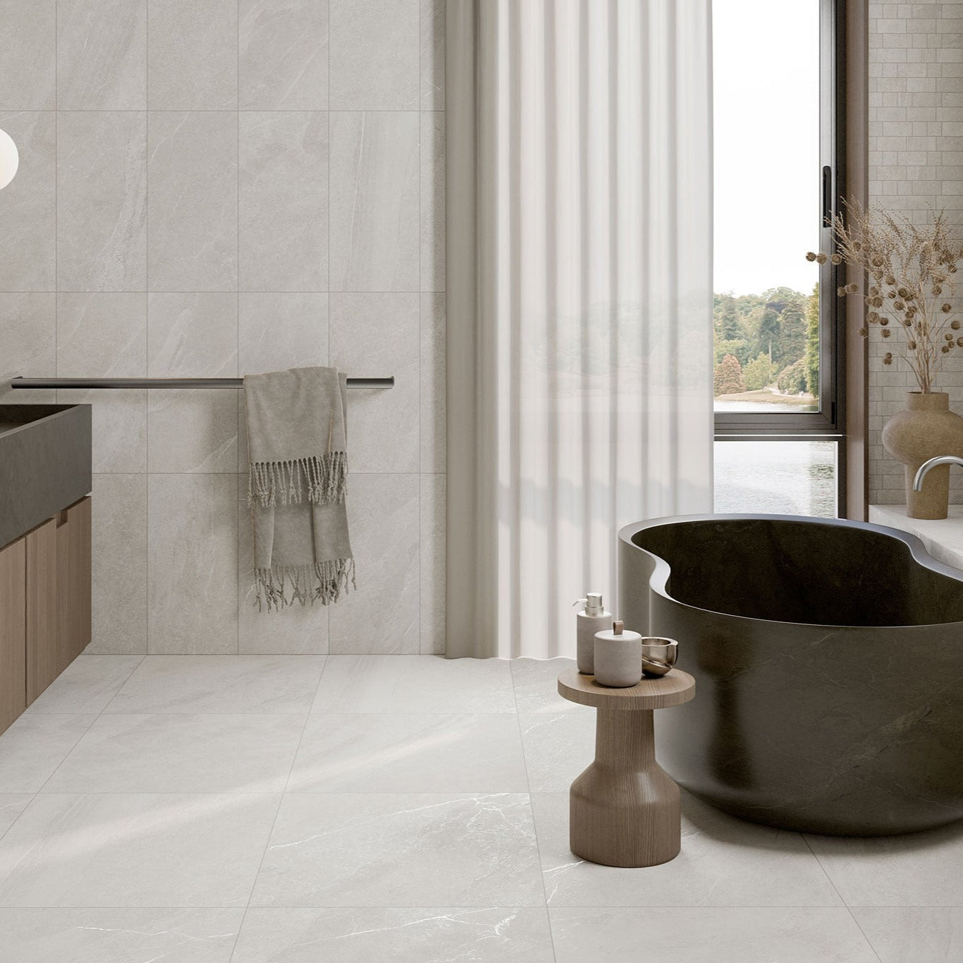 Rondine Angers White Stone Effect Large Format Italian Porcelain Floor Tile 100x100cm