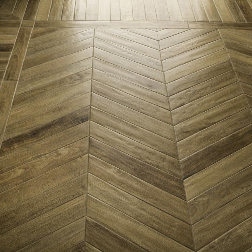 Rondine Vintage Chevron Dore Wood Effect Tile 7.5x40.7cm