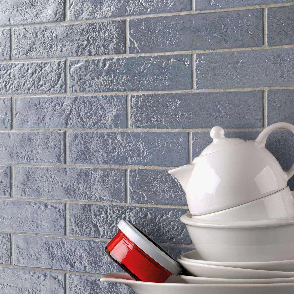 Skyline Blue Glass Effect Wall Tile 6x25cm