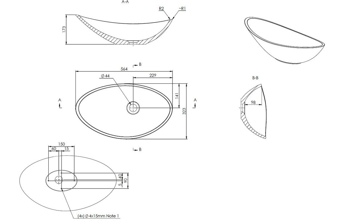 Emmie 564x323mm 0TH Resin Washbowl - White
