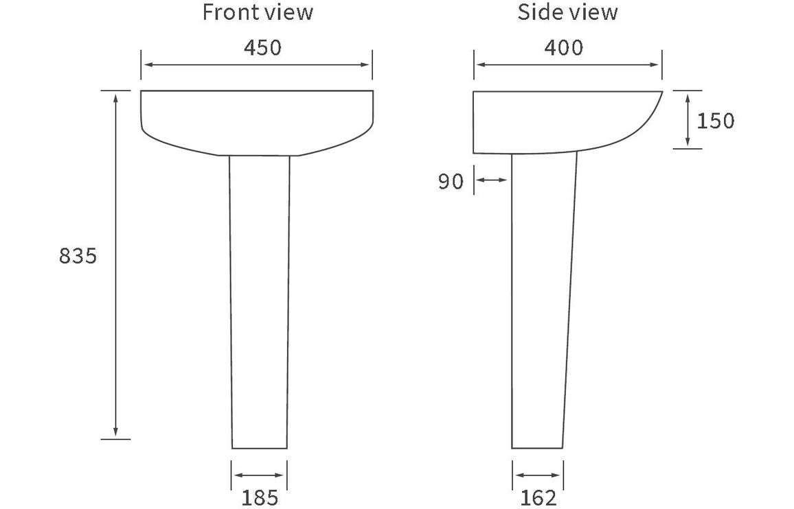 Tammy 450x400mm 1TH Basin & Full Pedestal