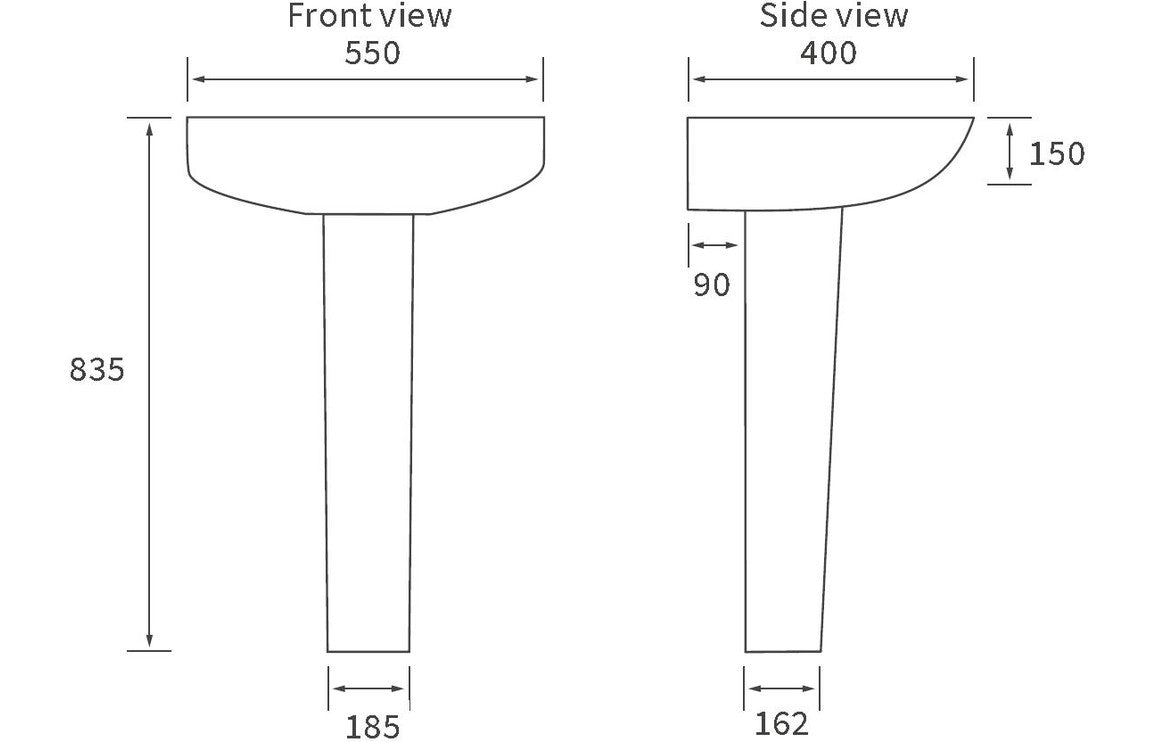Tammy 550x400mm 1TH Basin & Full Pedestal