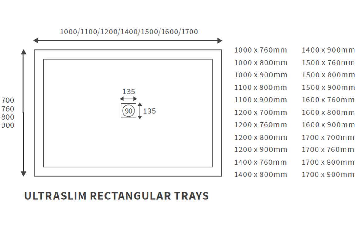 25mm Ultra-Slim Rectangular Tray & Waste