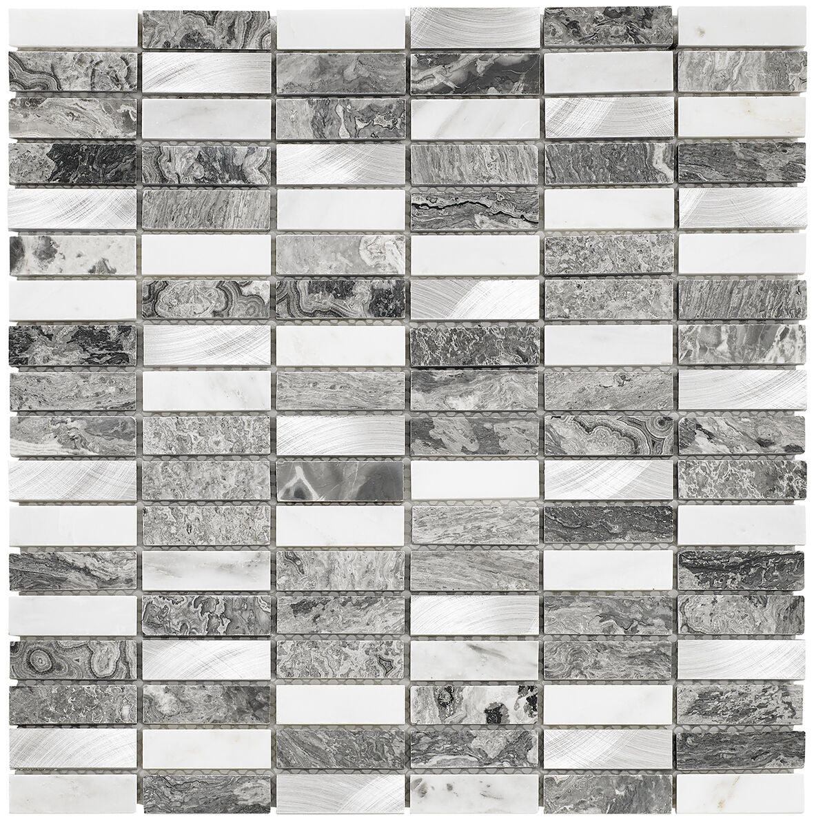 Verona Creswell Grey Stone & Metal Mix Linear Mosaic 15x48mm