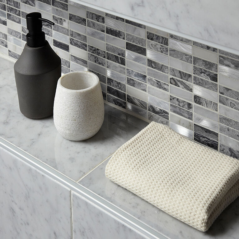 Creswell Grey Stone & Metal Mix Linear Mosaic 15x48mm