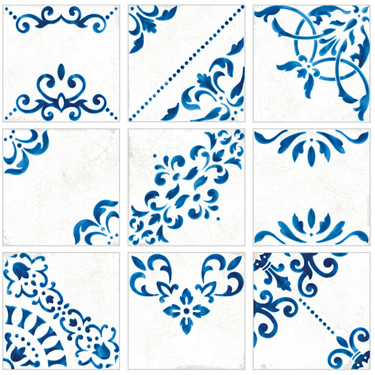 Verona Crafted Blanc Bleu Patchwork Wall and Floor Tile 18x18cm