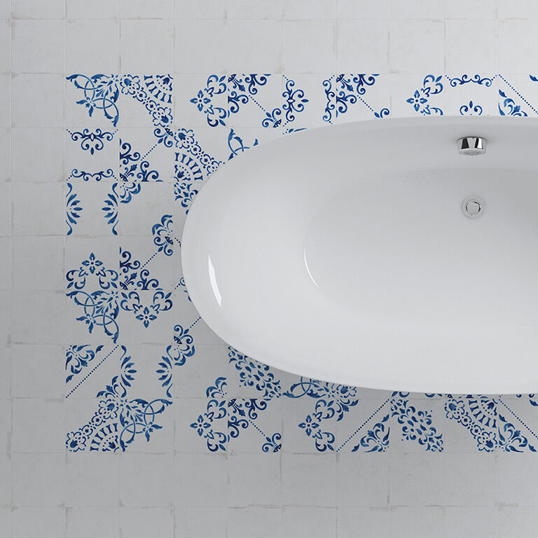 Crafted Blanc Bleu Patchwork Wall and Floor Tile 18x18cm