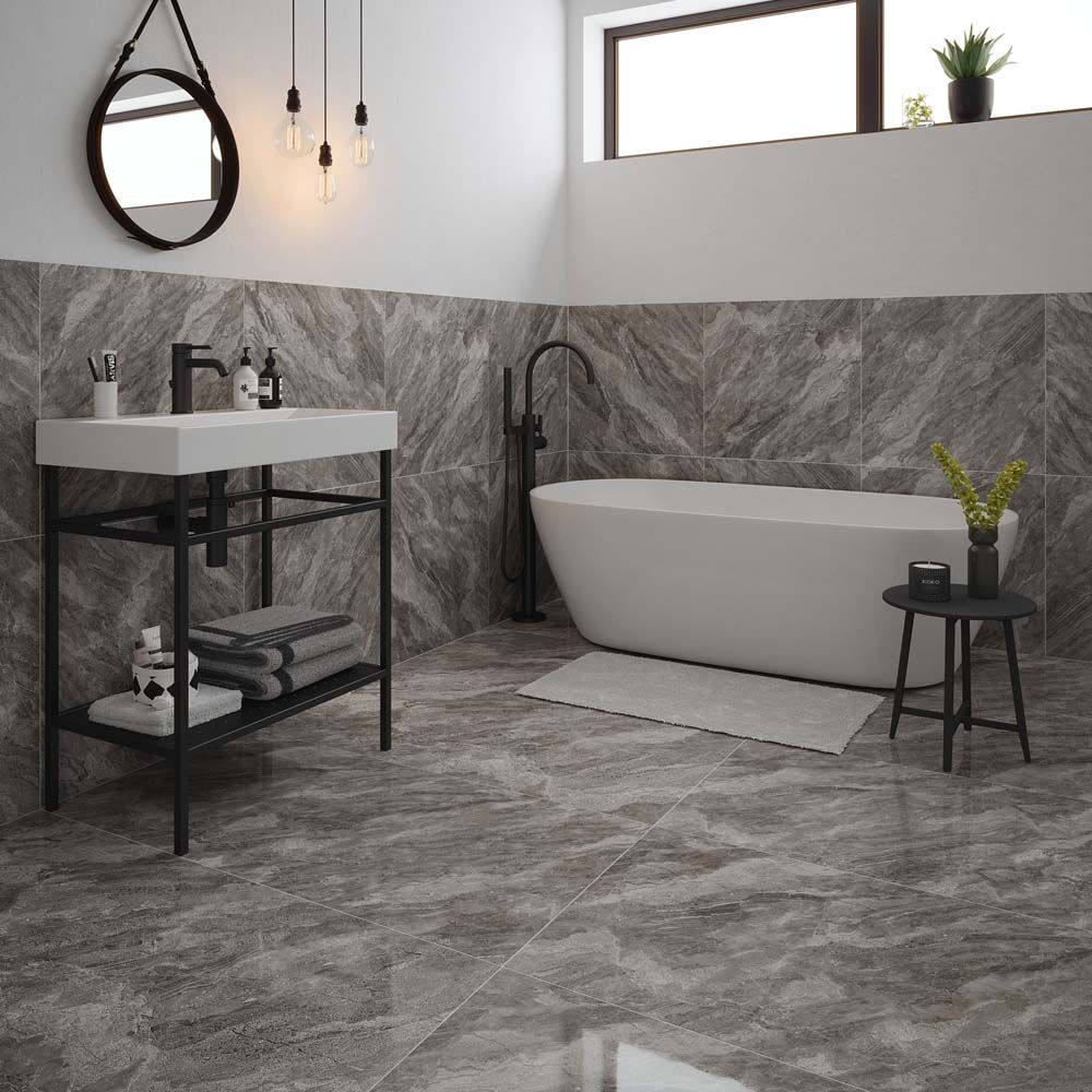 Verona Apollo Grey Glazed Porcelain Wall & Floor Tile 60x120cm