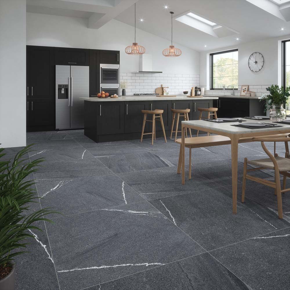 Verona Grande Eastford Anthracite Matt Porcelain Wall & Floor Tile 100x100cm