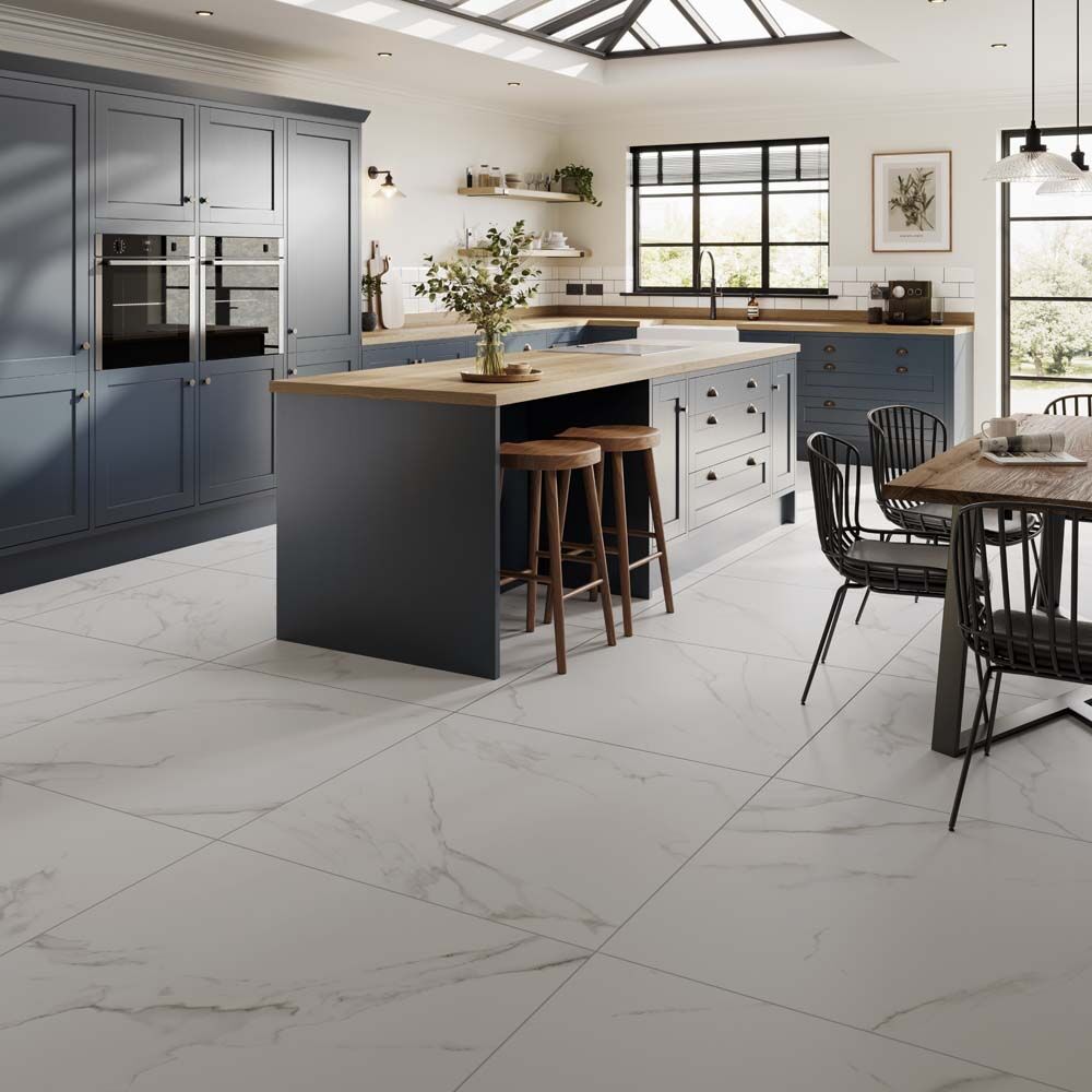 Grande Sanford White Matt Porcelain Marble Effect Tile 100x100cm