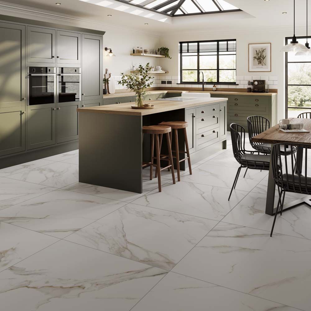 Grande Sanford Natural Matt Porcelain Marble Effect Tile 100x100cm