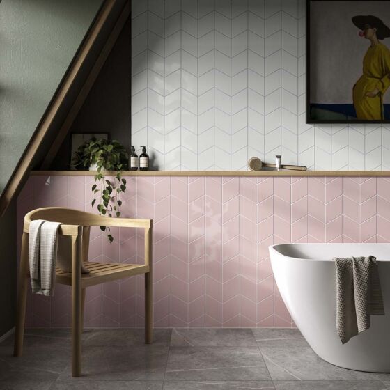 Vintage Rhomboid Pink Ceramic Wall Tile 15x26cm
