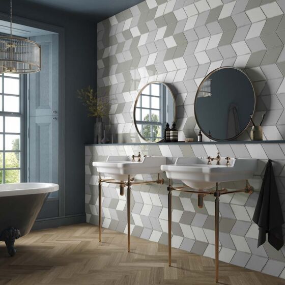 Vintage Rhomboid Taupe Ceramic Wall Tile 15x26cm-Verona-P12207