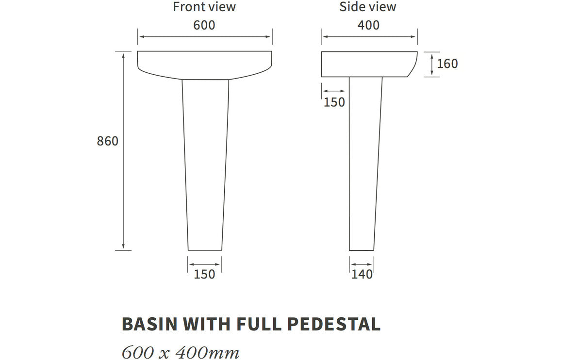 Amber 600x400mm 1TH Basin & Full Pedestal-Basins-DIPBP1090-