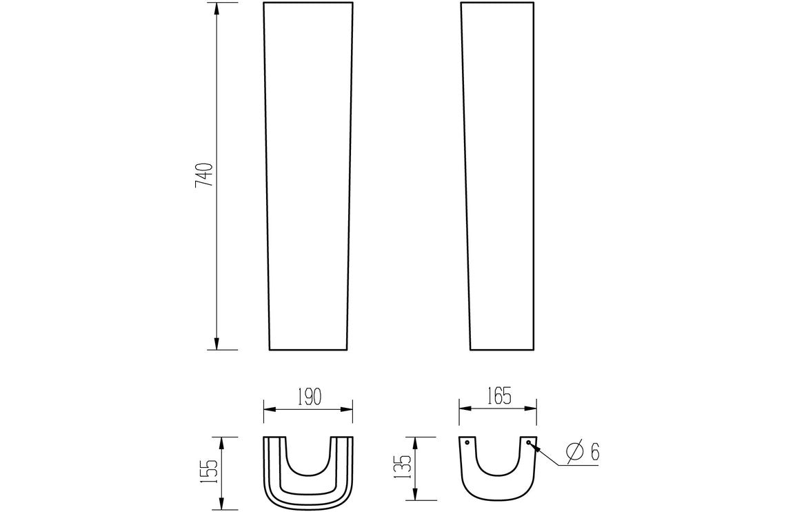 Amber 600x400mm 1TH Basin & Full Pedestal-Basins-DIPBP1090-