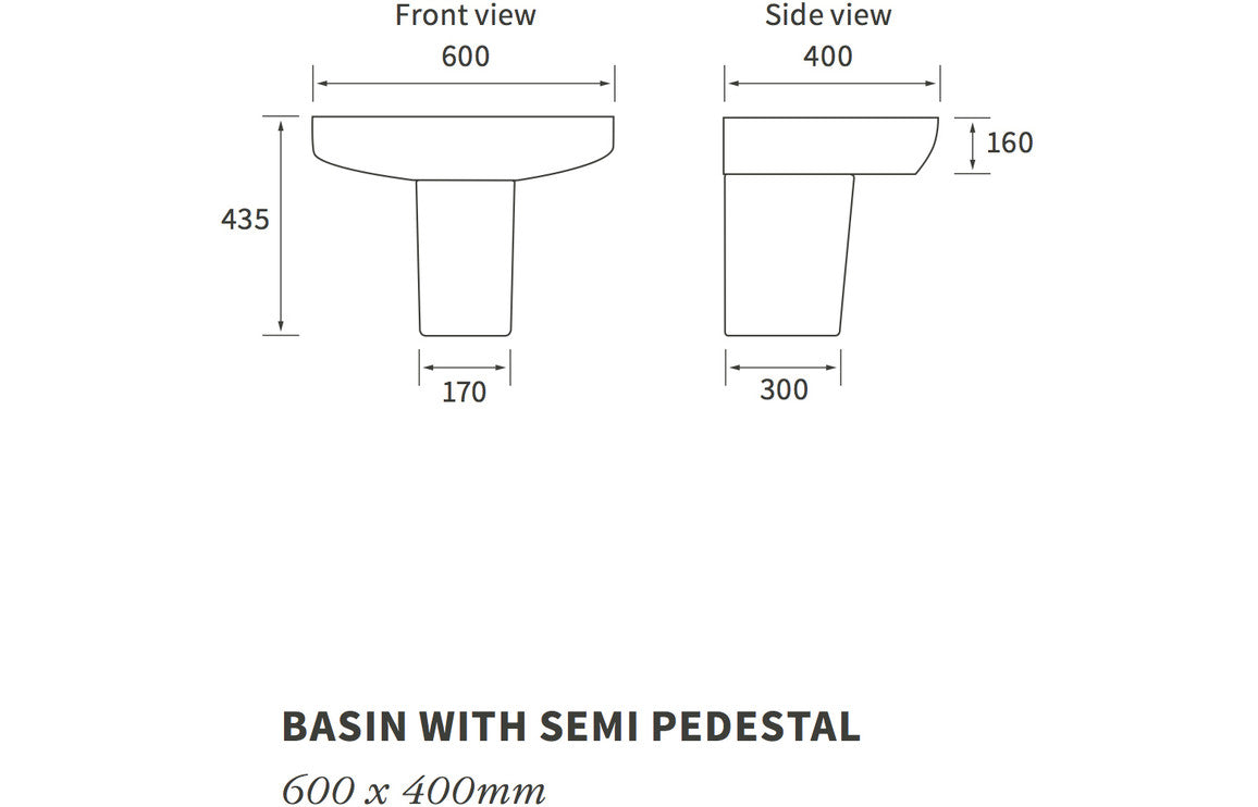Amber 600x400mm 1TH Basin & Semi Pedestal-Basins-DIPBP1032-
