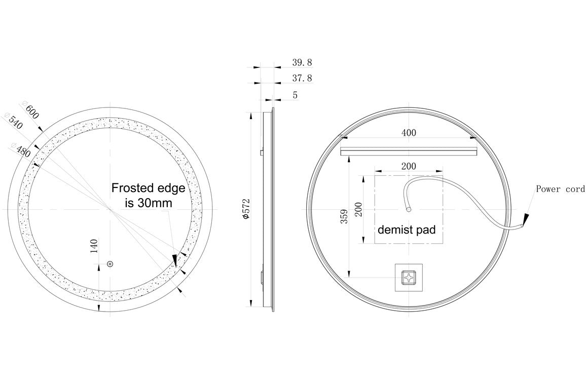Anastasia Round Front-Lit LED Mirror-Mirrors-DIMR0020-