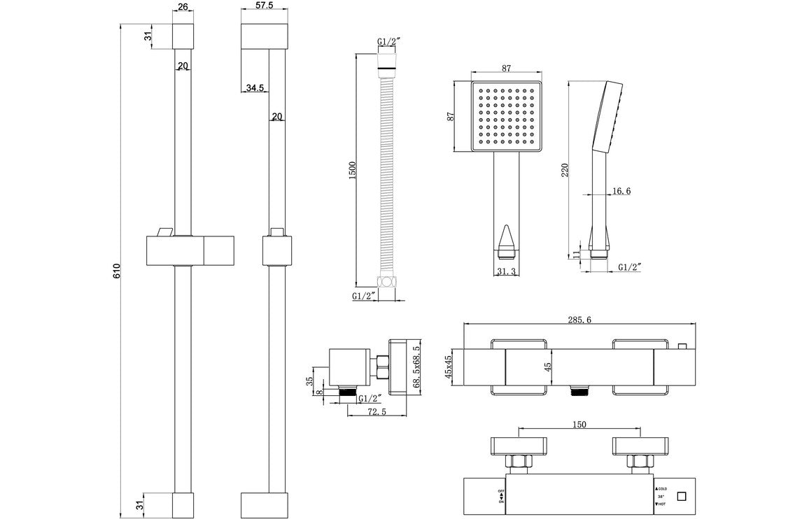 Argo Cool-Touch Thermostatic Bar Mixer Shower-Shower Rail Kits-DICM0572-