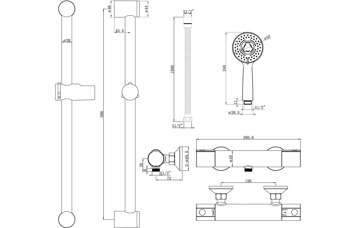 Argo Cool-Touch Thermostatic Bar Mixer Shower-Shower Rail Kits-DICM0572-