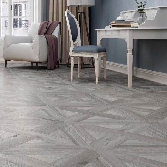 Verona Argyll Parquet Grey Glazed Porcelain Wall and Floor Tile 60x60cm