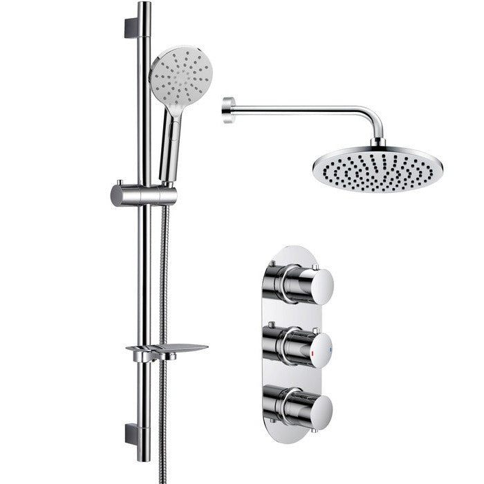 Astro Shower Pack Four - Two Outlet Triple Shower Valve with Riser & Overhead Kit-Shower Sets-DICMP0100-