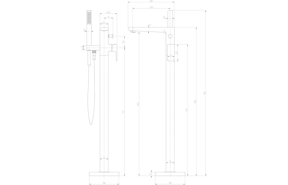 Bettola Floor Standing Bath/Shower Mixer - Brushed Brass-Bath Taps-DITB2280-