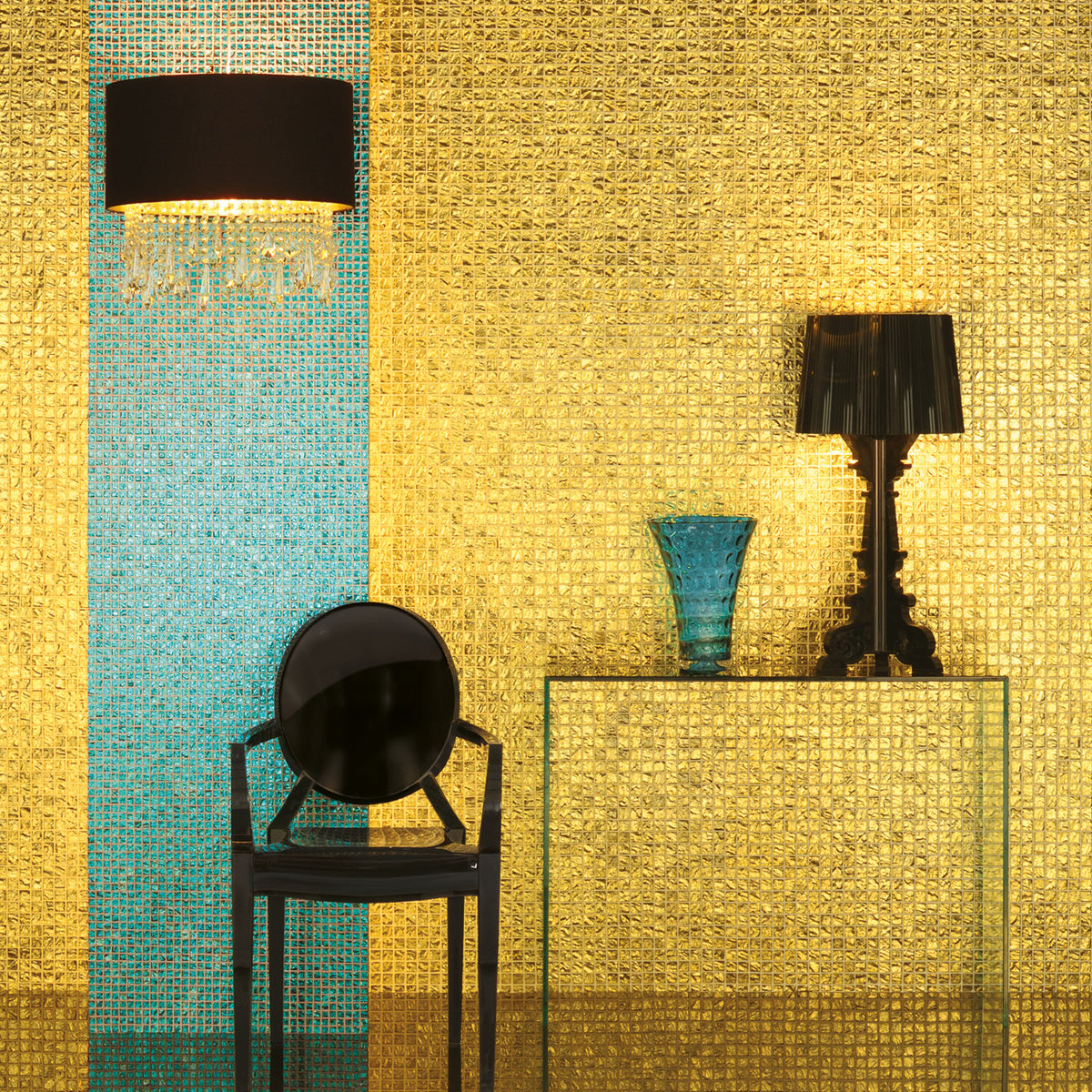 Byzantium Gold Gem Glass Mosaic Wall Tile 30x30cm-